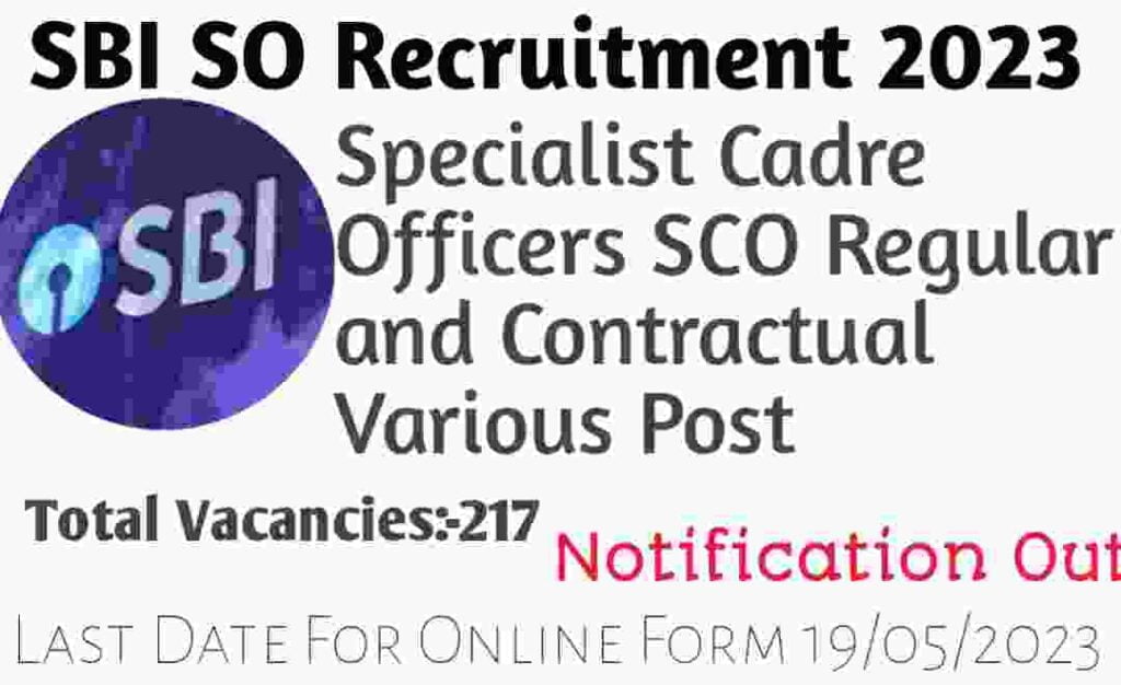 SBI SO Recruitment 2023 Notification Out for 217 Specialist Cadre Officers