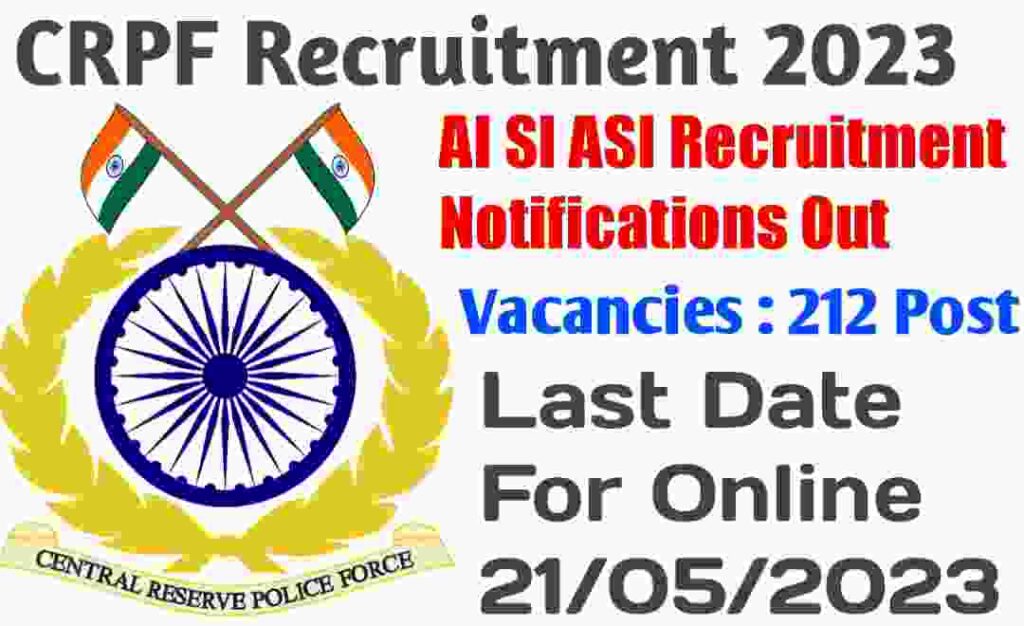 CRPF SI ASI Recruitment 2023 Online Form 